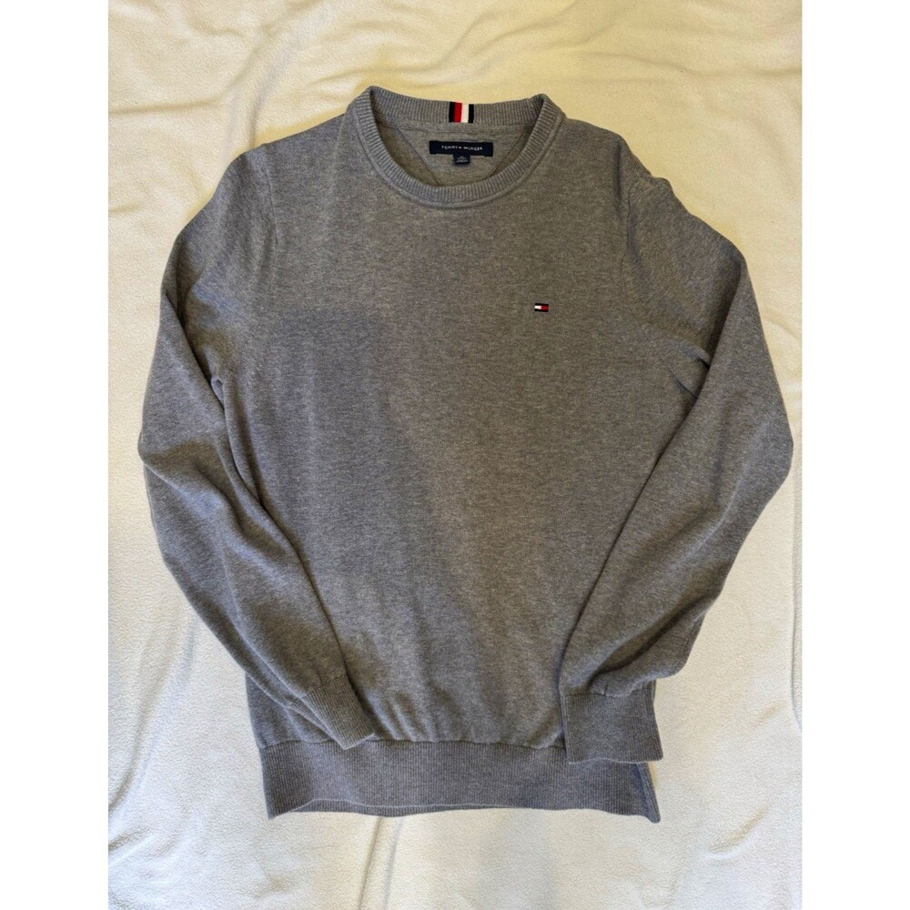 Tommy Hilfiger Mens Pullover Sweatshirt Gray Crew Neck Logo Size XS